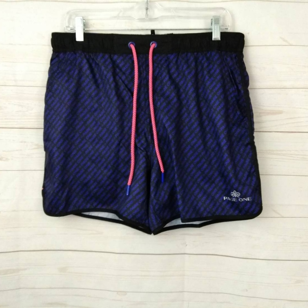 Page One Swim Trunks Blue & Black sz Large